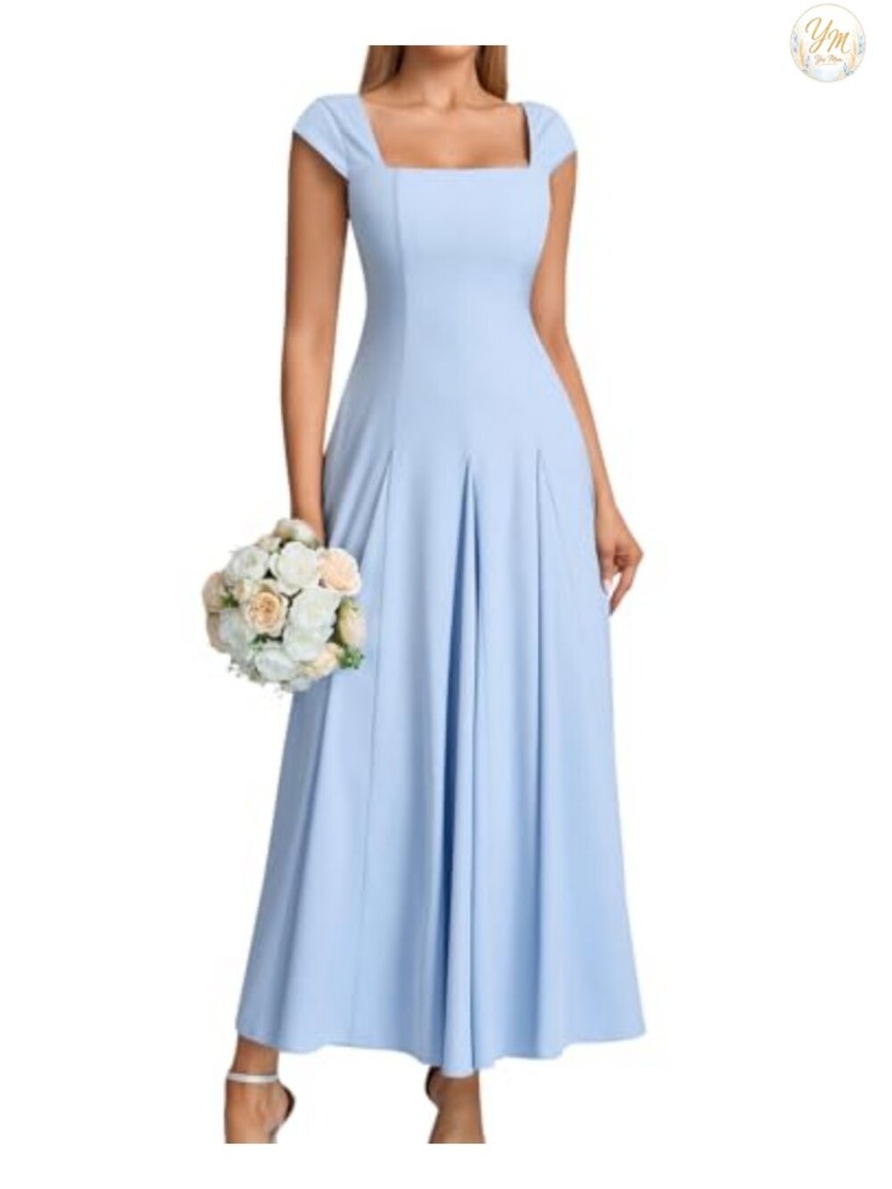Corset Lace Up Midi Dress Square Neck Cap Sleeve A-Line Formal Wedding Guest